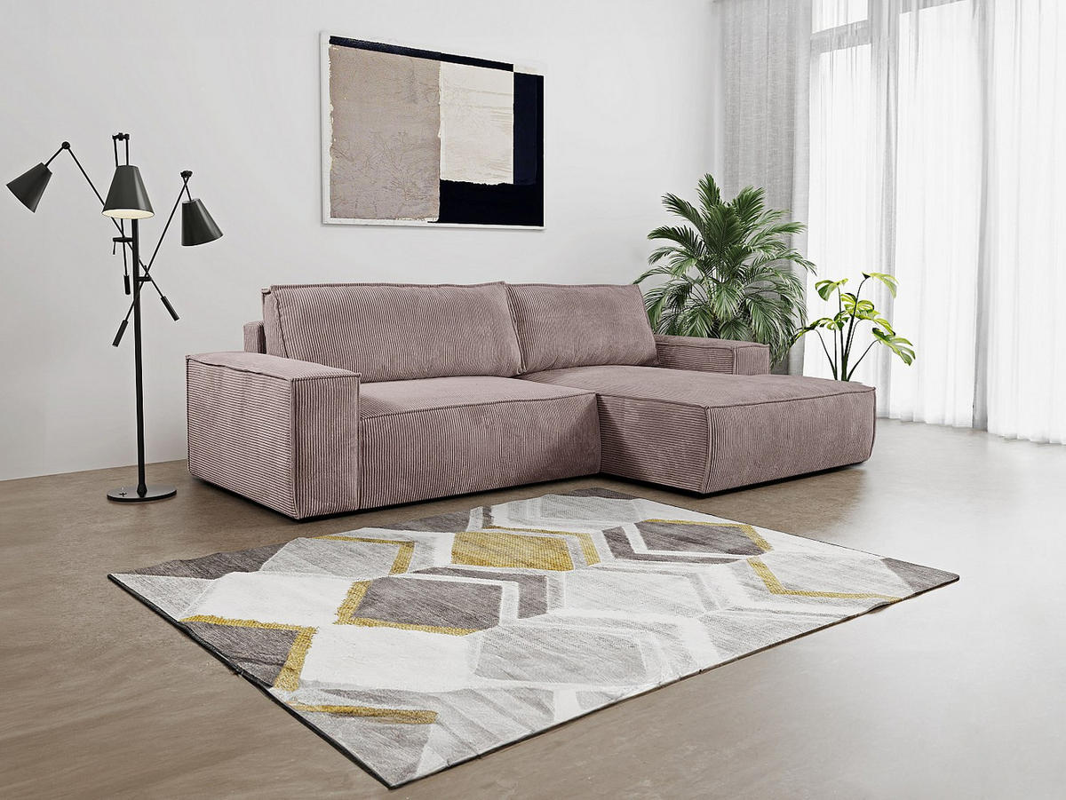 ECKSOFA mit Schlaffunktion - Ecke Rechts - Cord - Malve - AMELIA - Lila, Textil (267/167cm) - Vente-Unique