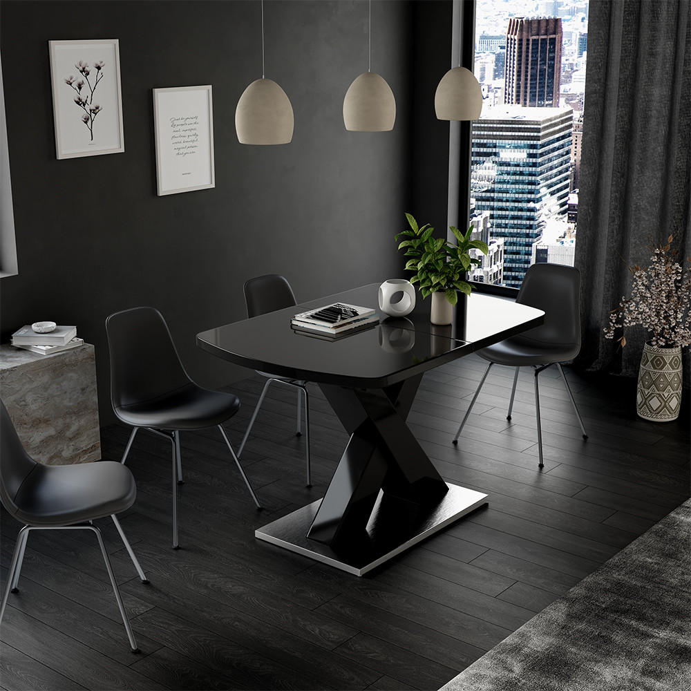 ESSTISCH Chinto Schwarz 120 x 80 cm ausziehbar - Schwarz, Holzwerkstoff (80/120/76cm) - Vicco