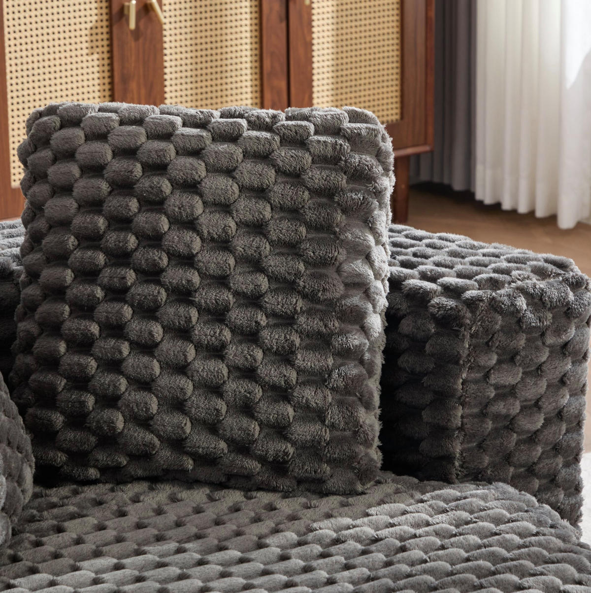SESSEL mit Hocker 130 x 115 x 103 cm Stoff Dark Grey - Dunkelgrau, Holzwerkstoff (116/65/129cm) - Meubliv
