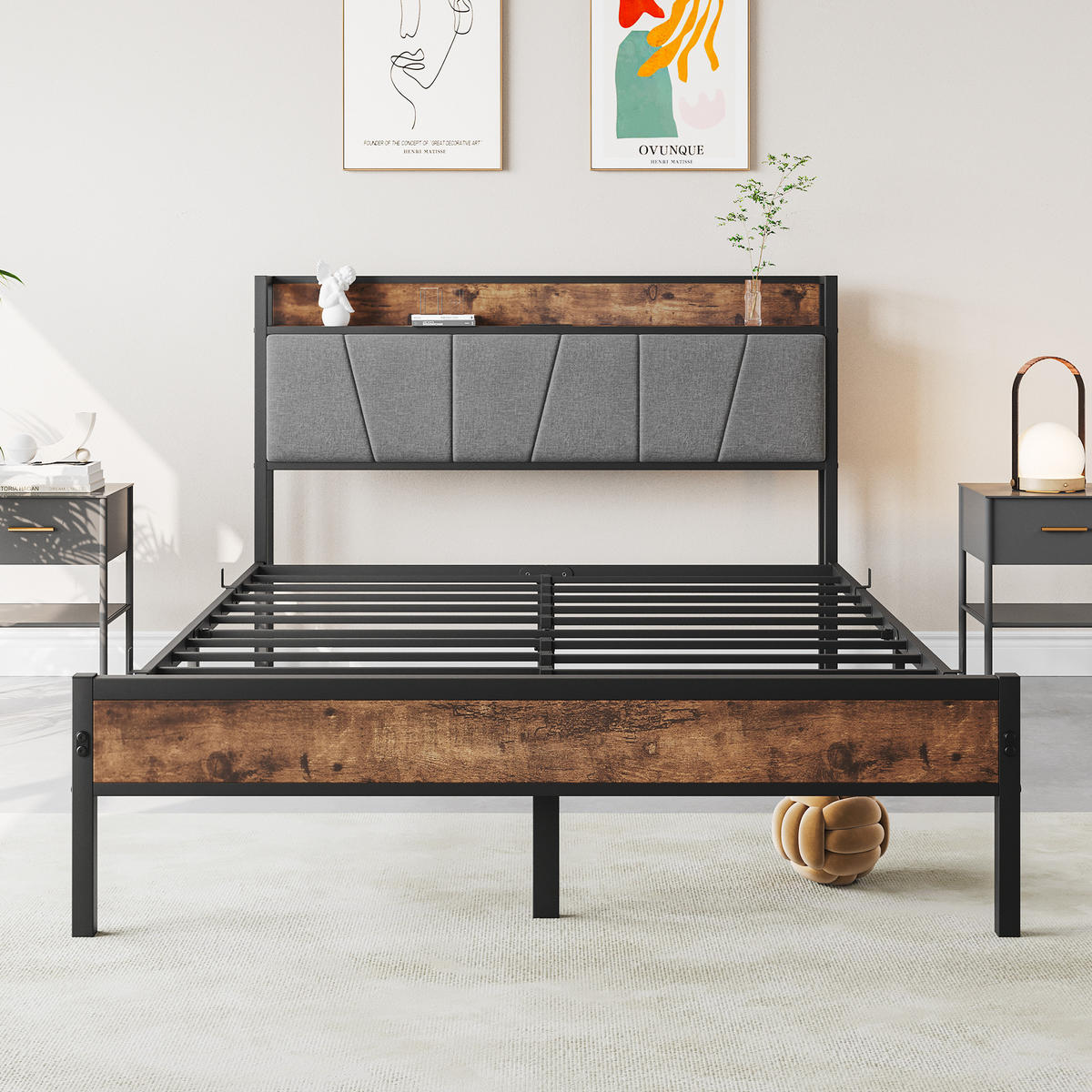 METALLBETT 120/200 cm Braun mit LED und USB - Braun, Metall (120/200cm) - Oxeza