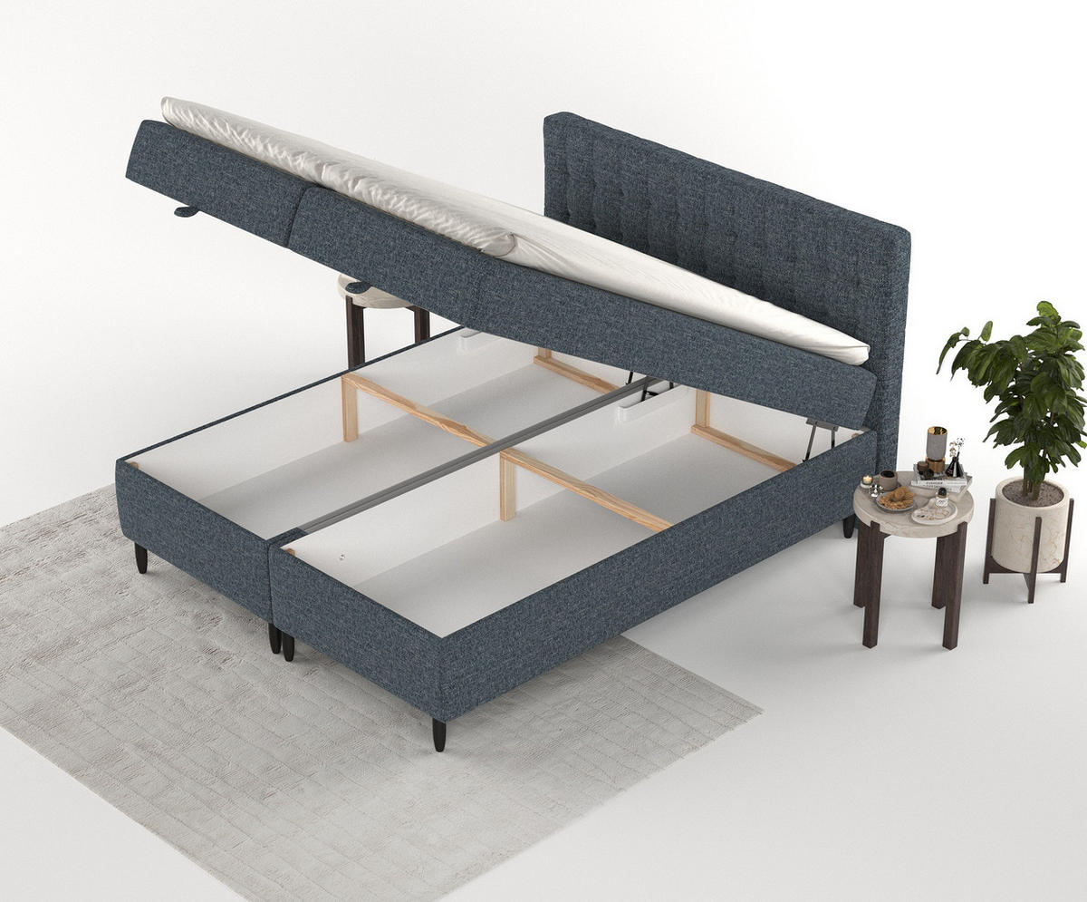 BOXBETT Milo Marineblau 180/200 cm - Schwarz/Dunkelblau, Holz/Holzwerkstoff (180/200cm) - Maison de Reve