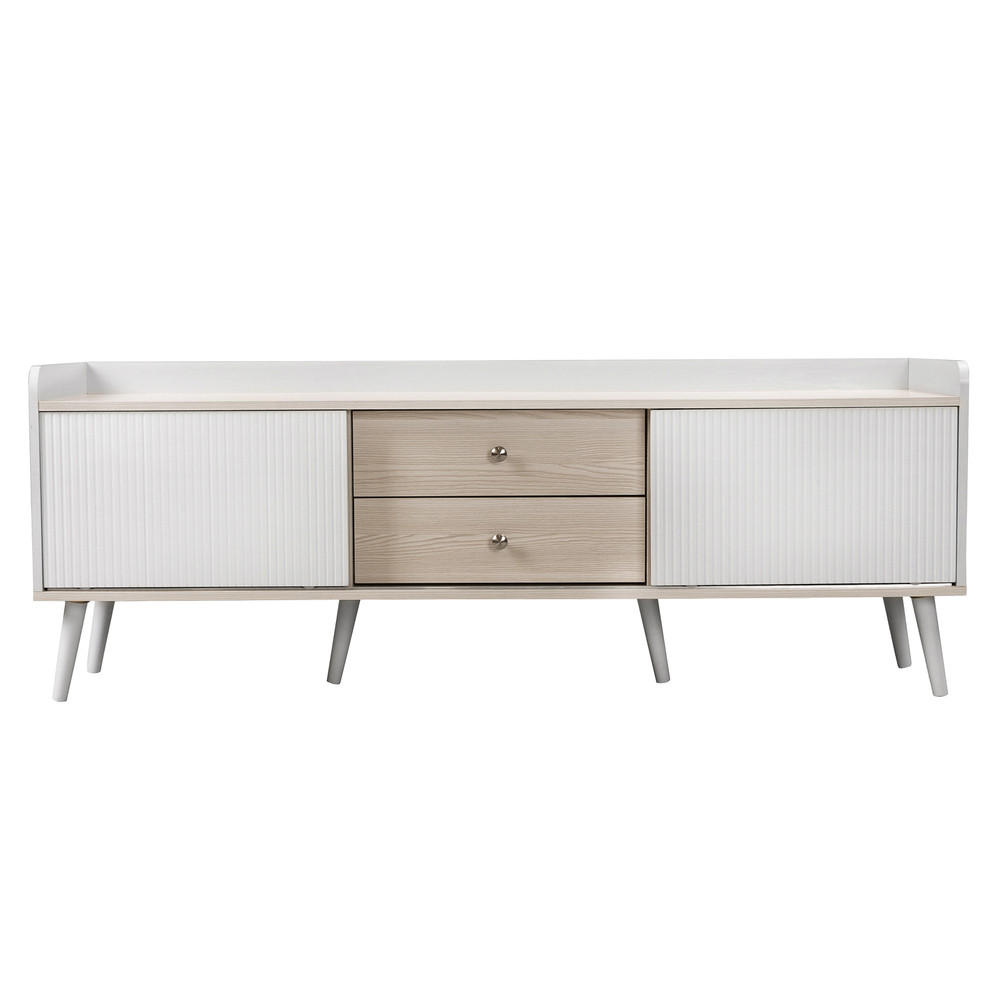 COMODĂ TV 160x40x58cm Albă cu 2 sertare și uși glisante