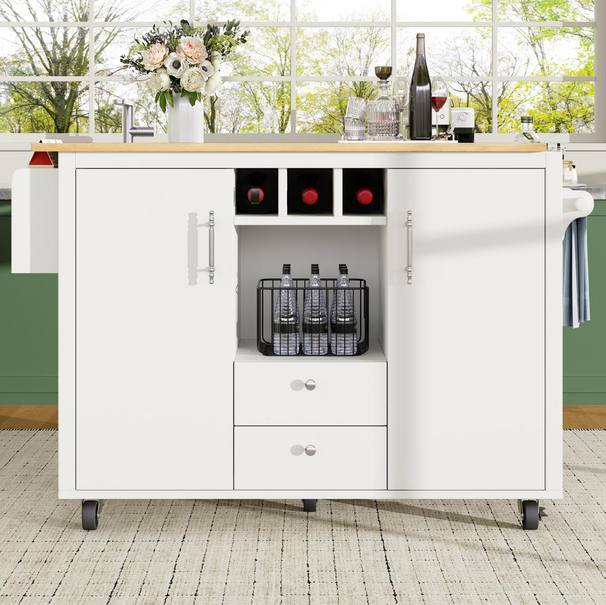 KÜCHENINSEL mit Klapptisch 137,9 x 73 cm MDF Metall White - Weiß, Metall (73/92.5/137.9cm) - Beauniv