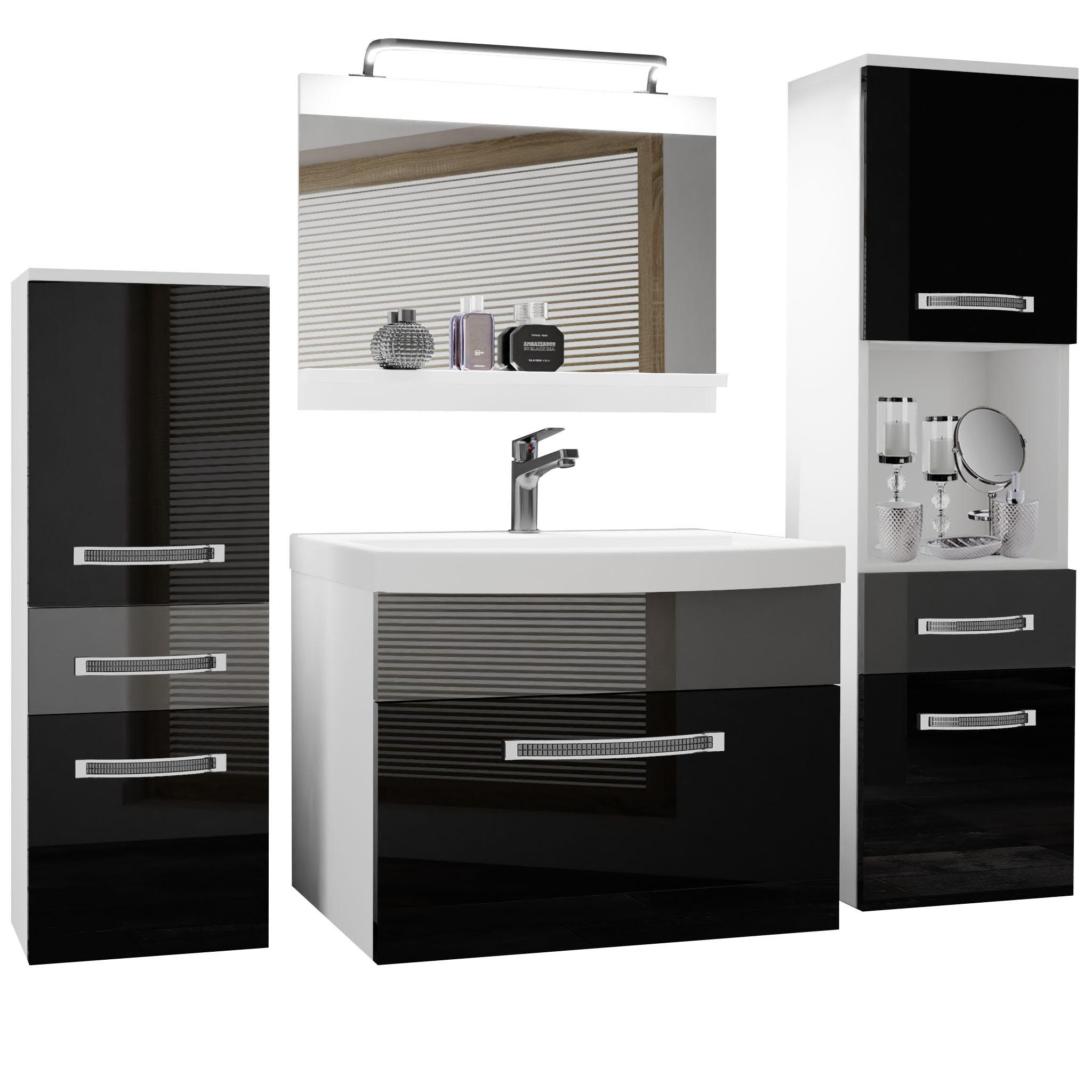 BADMÖBEL Badezimmer Schwarz Silber Glänzend Matt - Silberfarben/Schwarz, Holz (140/113/40cm) - B BELINI GROUP