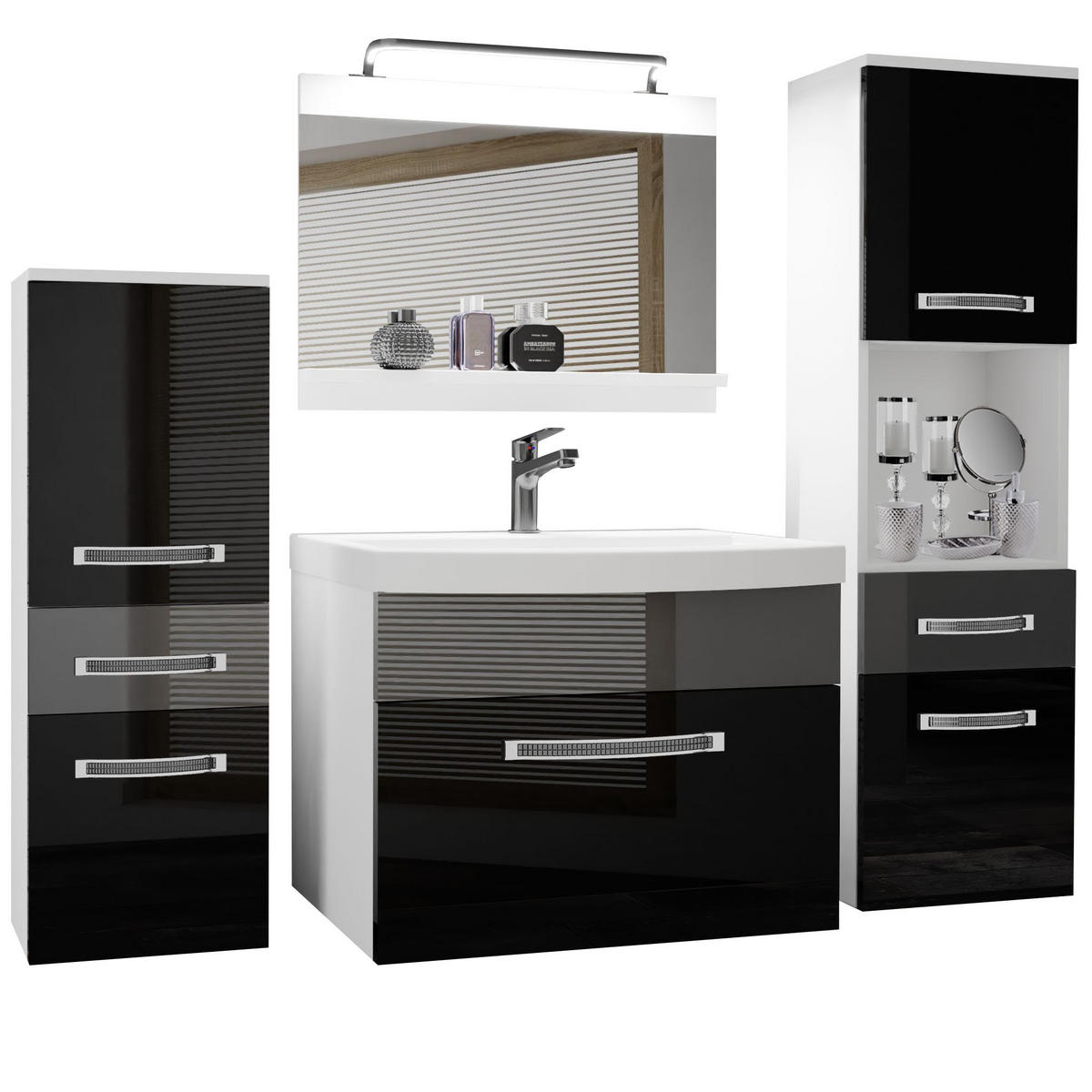 BADMÖBEL Badezimmer Schwarz Silber Glänzend Matt - Silberfarben/Schwarz, Holz (140/113/40cm) - B BELINI GROUP