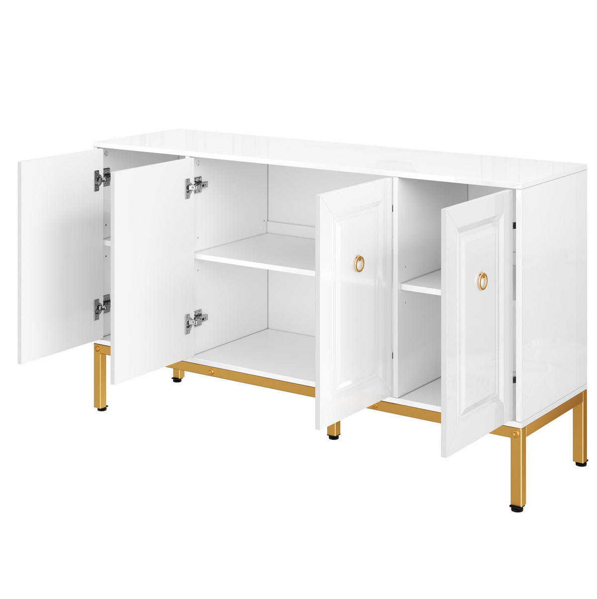 BOČNÍ skříň 140/40/80 cm bílá z MDF a dřevotřísky s lesklým povrchem a zlatými nohami - bílá, kompozitní dřevo (140/80/40cm) - OKWISH