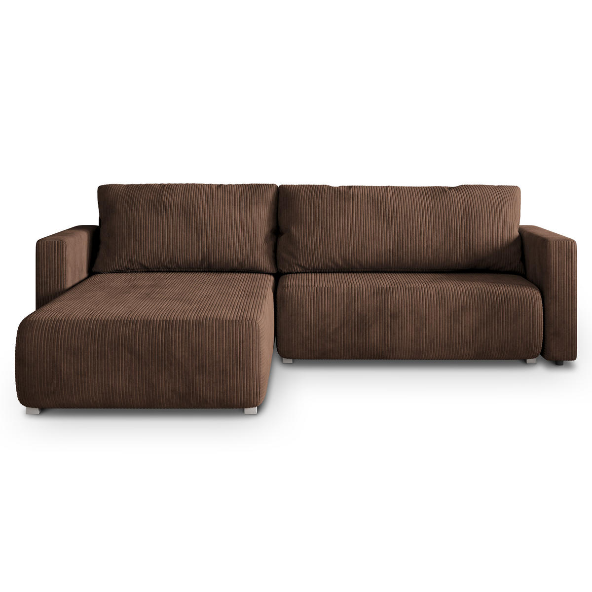 ECKSOFA TURIN P Braun Kordstoff mit Schlaffunktion - Braun/Grau, Holz/Kunststoff (265/183cm) - MASSENO