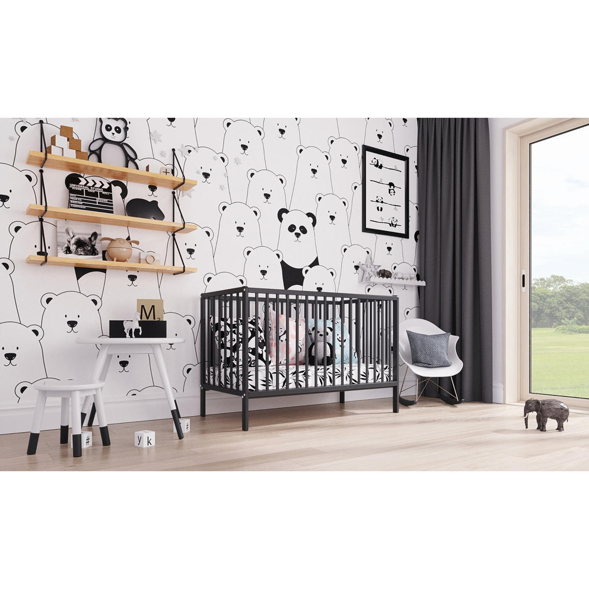 BABYBETT Anna, Mitwachsendes, Anthrazit - Anthrazit, Holz (60/120cm) - Premiers Moments