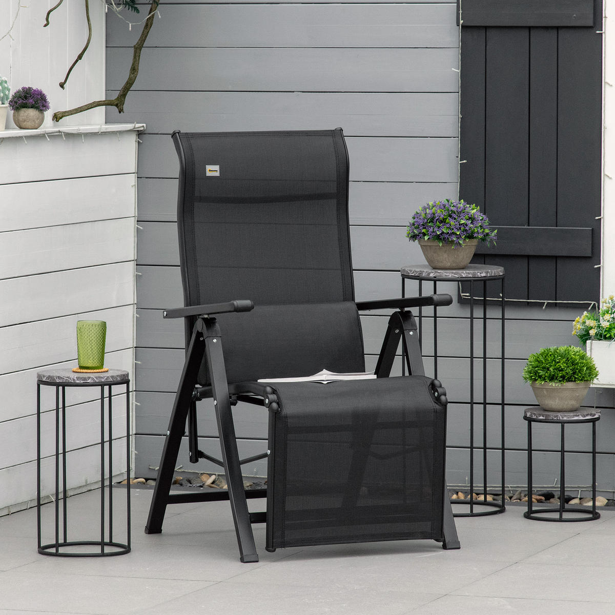 RELAXLIEGE mit verstellbarer Rückenlehne, 195 x 165 x 102 cm, Polyester, Blau - Blau, Kunststoff (66/102/165cm) - Outsunny