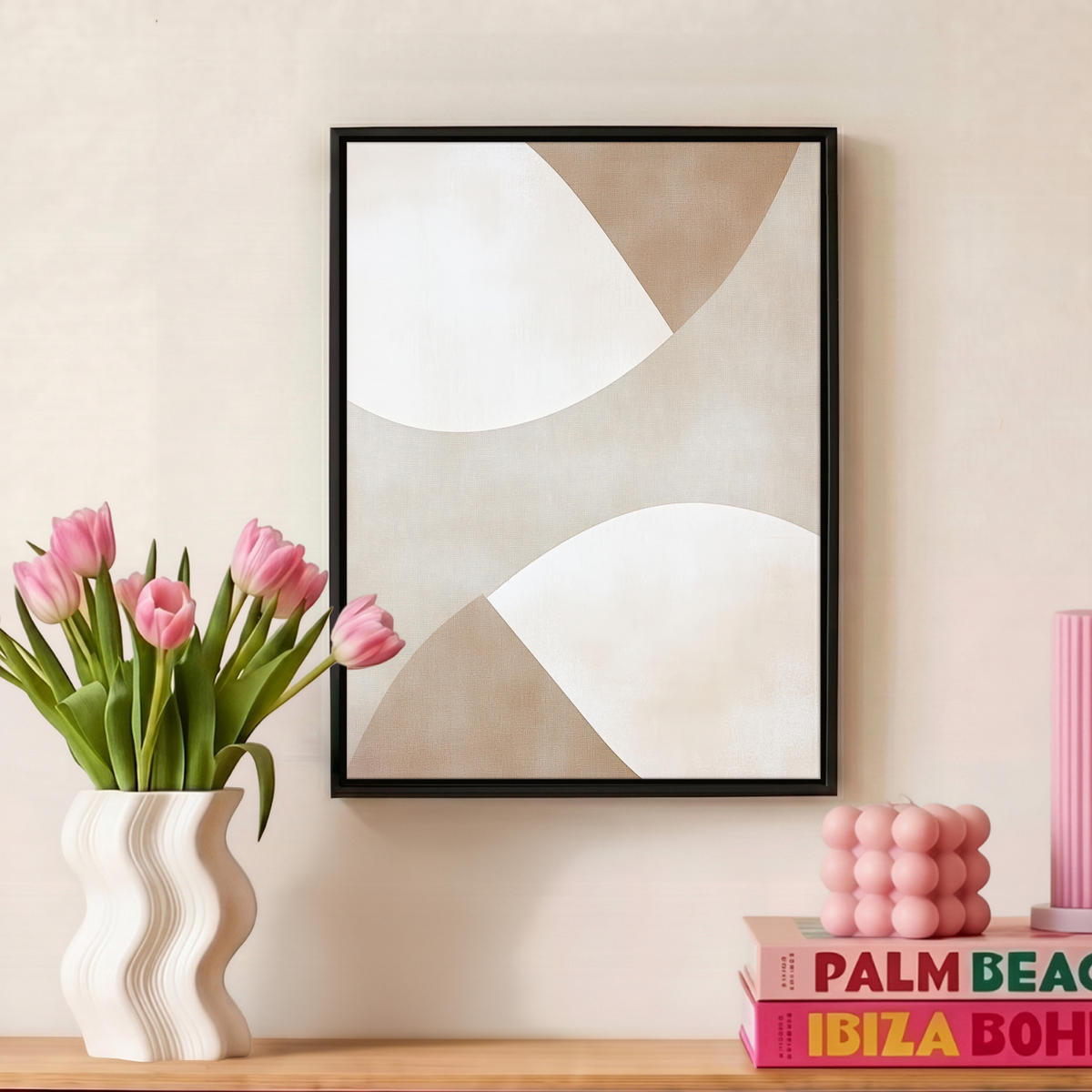 LEINWAND Bilder mit Rahmen - Braun - Japandi - Abstrakt - 30x40 - Sandfarben, Textil (30/40cm) - MuchoWow