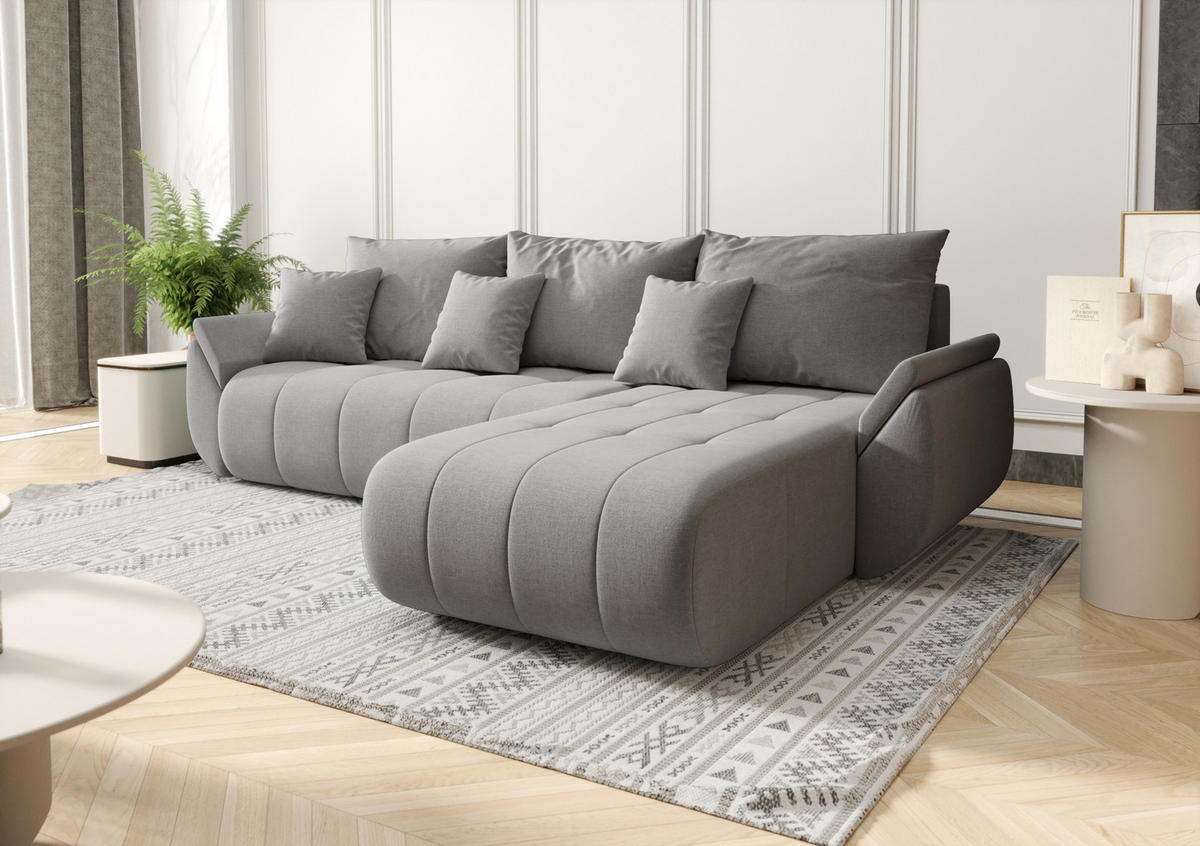 ECKSOFA Mit Schlaffunktion Und Bettkasten TOKYO, Stoff WIND, Sandgrau, Rechts - Sandfarben, Holz (280/190cm) - Kaiser Möbel
