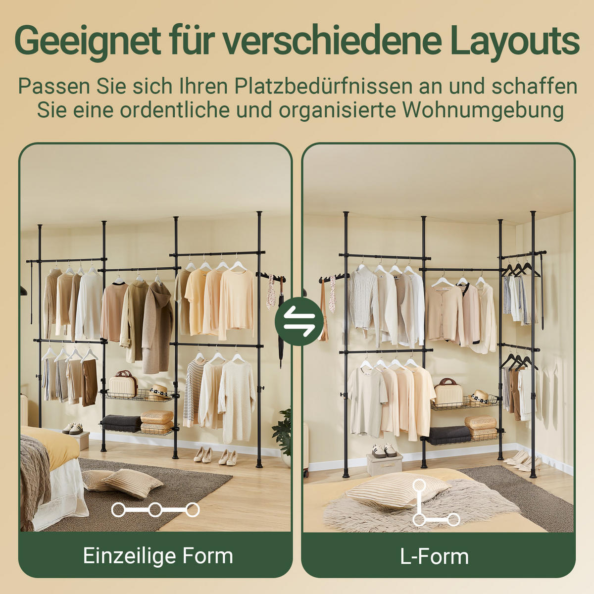 TELESKOP GARDEROBEN SYSTEM Schwarz - Schwarz, Kunststoff (305/270/3cm) - SoBuy