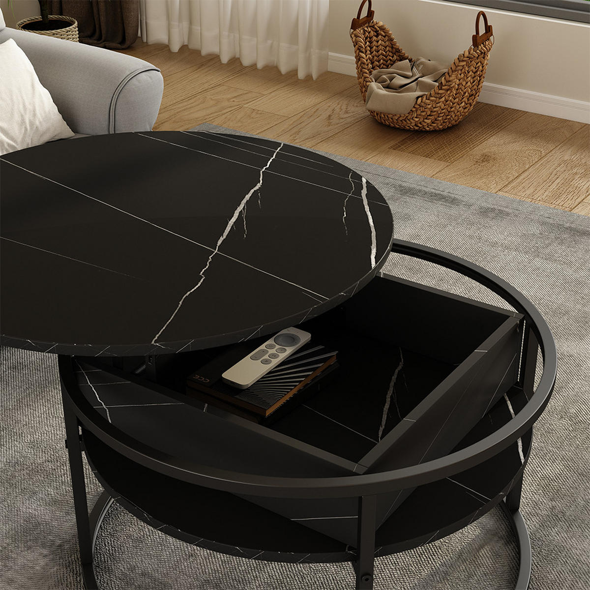COUCHTISCH Marlo Schwarz/Marmor-Weiß 77 x 77 cm - Schwarz/Weiß, Holzwerkstoff (77/77/52cm) - Vicco