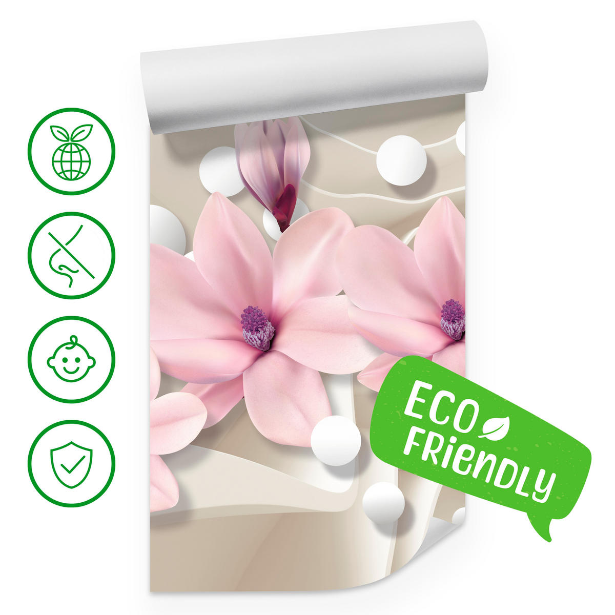 FOTOTAPETA Pre Obývaciu Izbu KVETY Magnólie RUŽOVÁ Vlnité Priestorové Pozadie 450 x 315 cm - biela/ružová, papier (450/315cm) - Muralo