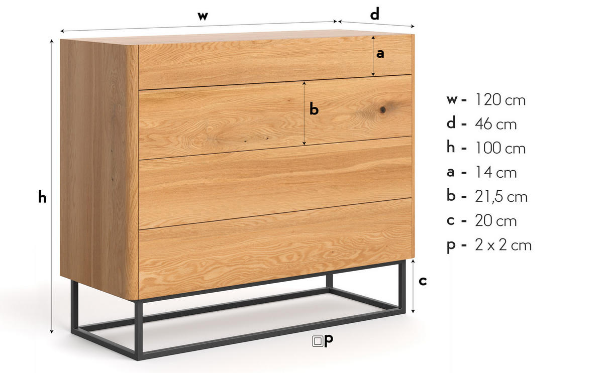 SIDEBOARD Virtue aus massivem Eichenholz - Eichefarben/Naturfarben, Holz (120/100/46cm) - Danzz