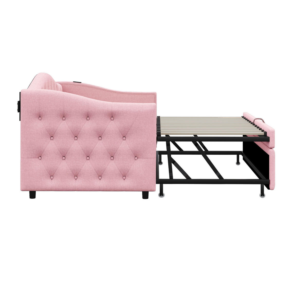 POLSTERBETT 90/200 cm mit USB-Anschluss und Lattenrost in Rosa - Pink, Textil (90/200cm) - BEAOK