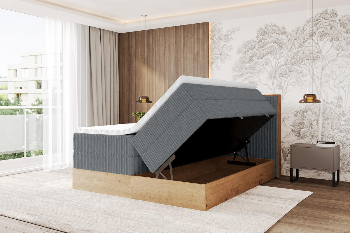 BOXSPRINGBETT LOLLI9 -KING 140x200 - H3/H4 Dunkelgrau - Dunkelgrau, Holzwerkstoff (140/200cm) - ALTDECOR
