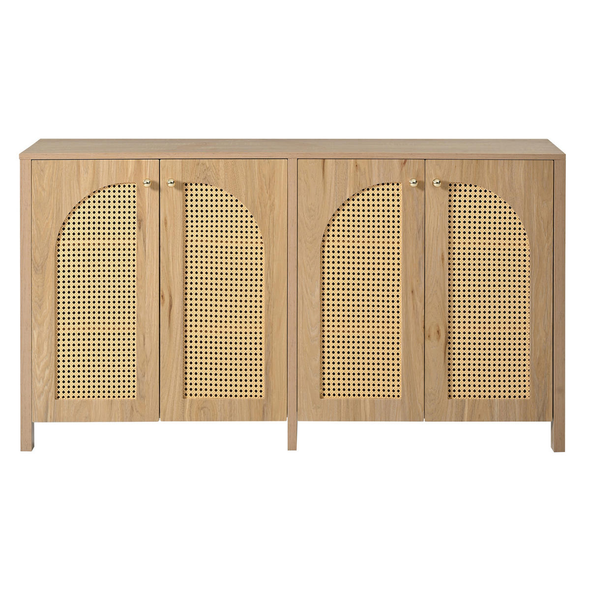 SIDEBOARD mit 4 Türen, Kunst-Rattan, Metallgriffen und verstellbarem Einlegeboden, Natur - Naturfarben, Holzwerkstoff (145/40/80cm) - Redom