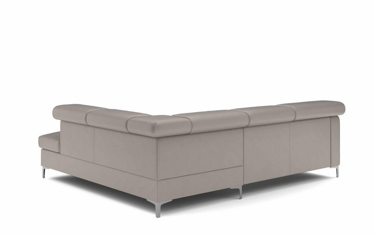 ECKSCHLAFSOFA aus Echtleder mit Schlaffunktion und Bettkasten - Chromfarben/Silberfarben, Leder/Holz (207/242cm) - Cotta