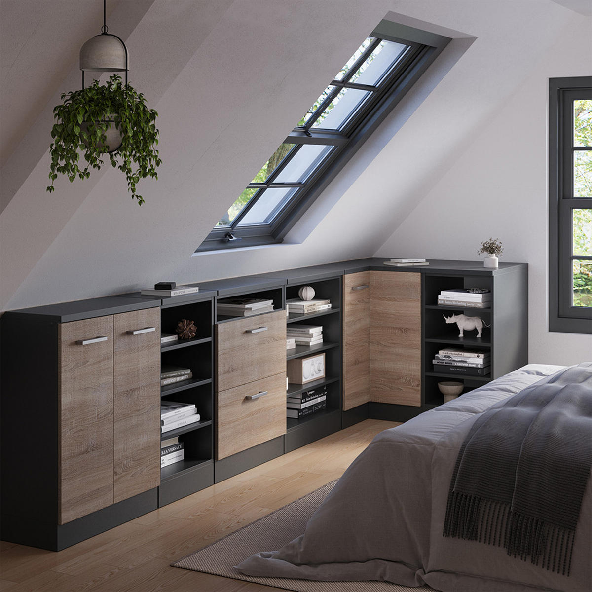 KOTNA KUHINJSKA OMARA ZA POŠEVNE STREHE R-Line Sonoma 75.6 cm z 1 vrati, korpus omare globina 60 cm - hrast sonoma/antracit, leseni material (75.6/83.8/60cm) - Vicco