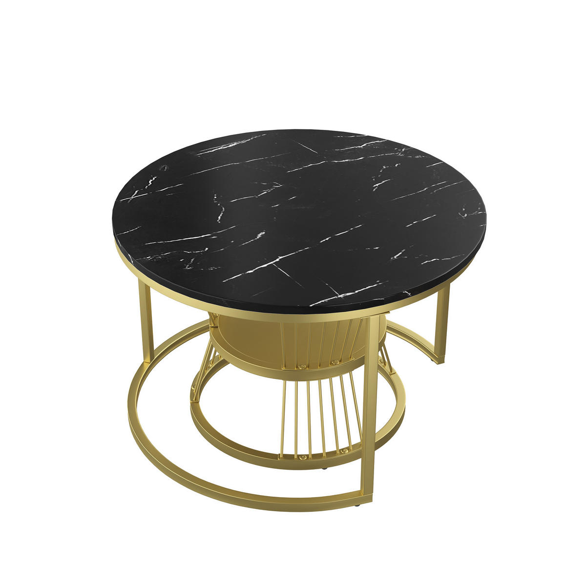 COUCHTISCH 2er Set Beistelltisch Rund, Schwarz - Schwarz, Metall (70/70/45.5cm)