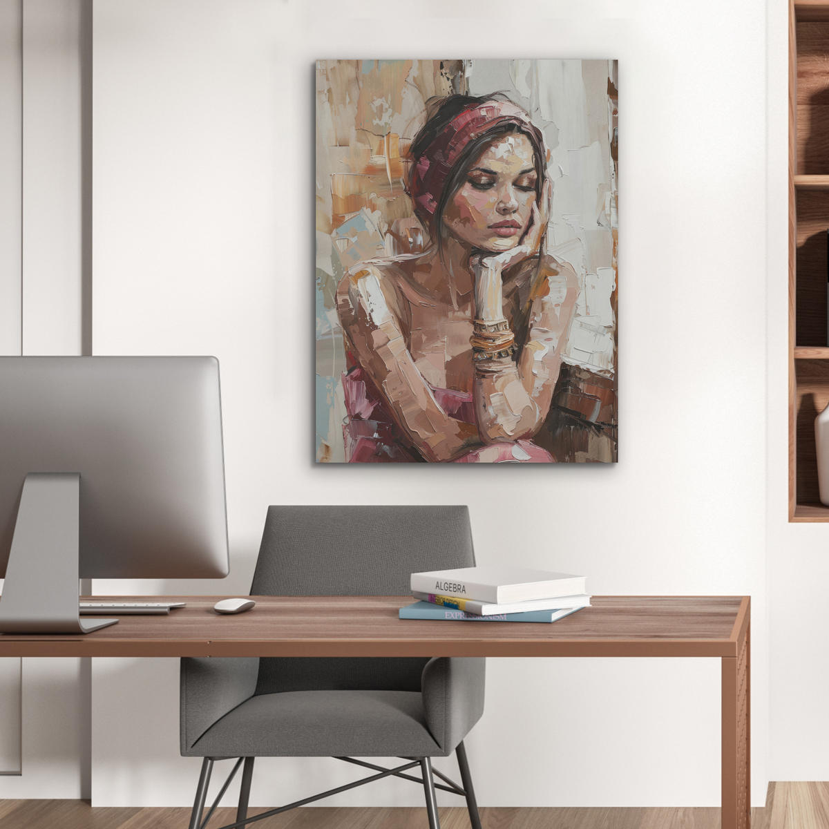 AKUSTIKPANEEL Frau - Porträt - Modern 60x80 cm - Altrosa, Textil (60/0.9/80cm) - MuchoWow
