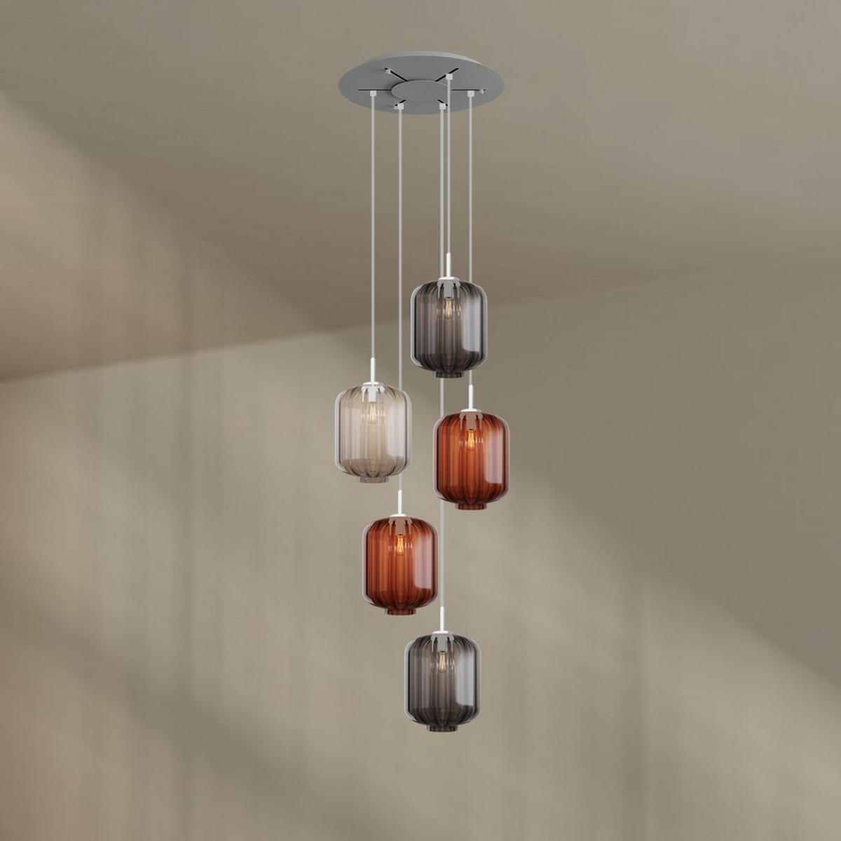 GALERIELEUCHTE Velo 5-flammig Mehrfarbig Ø 25cm - Multicolor/Weiß, Glas (25/25/27cm) - s.luce