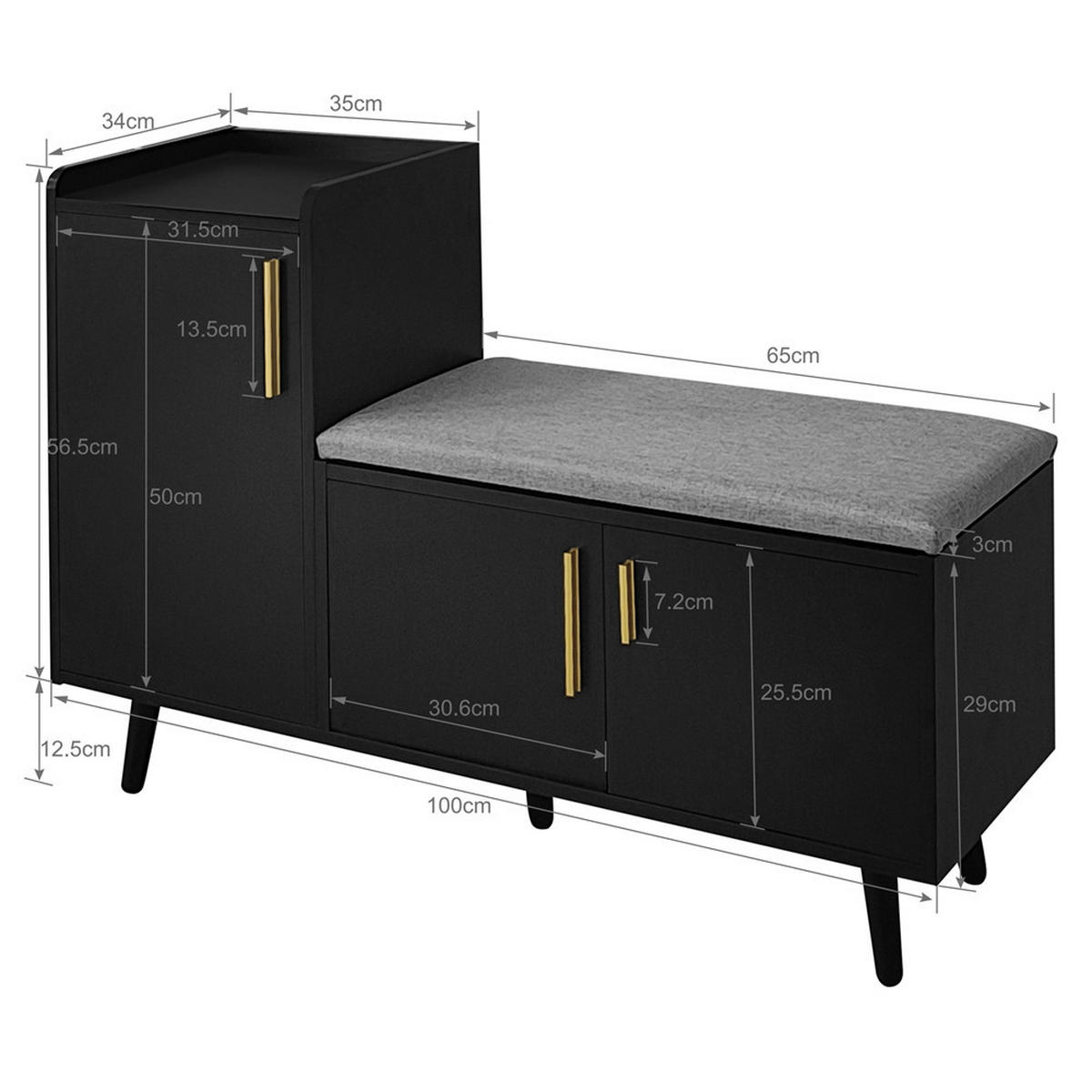 SCHUHSCHRANK Sitzbank 100x34x69 cm Stauraum Schwarz - Schwarz, Holz (100/69/34cm) - Kaket