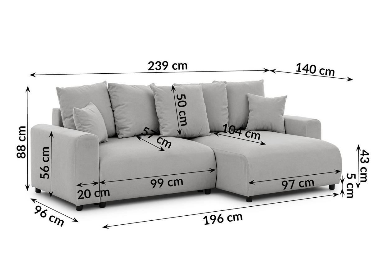 ECKSOFA Calma mit Schlaffunktion und Bettkasten im Bumpy-Design aus weichem Grau Webstoff - Ottomane rechts - Schwarz/Grau, Holz/Kunststoff (140/239cm) - S-Style