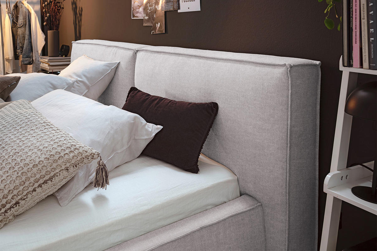 POLSTERBETT CARLO Hellgrau Massivholz - Hellgrau, Textil (160/200cm) - KAWOLA