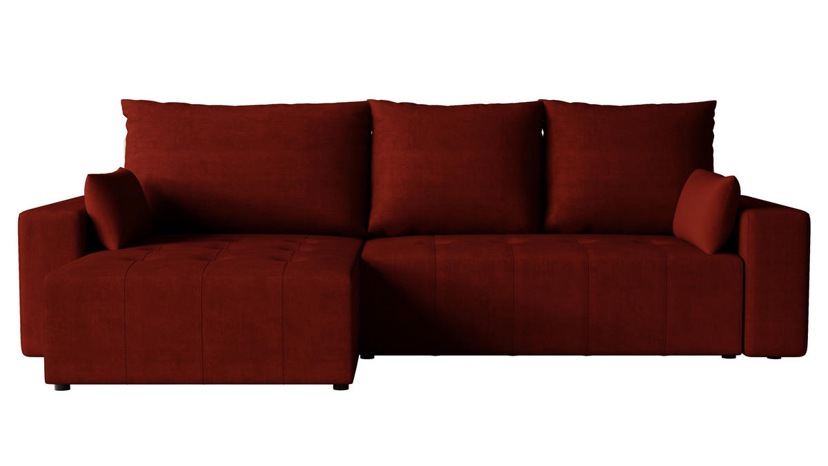 ECKSOFA Tico mit Bettkasten und Schlaffunktion, L-Form/XL-Form, Velourstoff, Universal - Weinrot, Holzwerkstoff (276/145cm) - 4ALL HOME