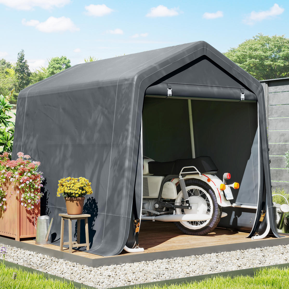 GARTENHAUS, 2 Reißverschlusstüren, wasserdicht, UV-beständig 2,4 x 2 x 2 m ,dunkelgrau - Dunkelgrau, Metall (200/202/240cm) - Vallsero