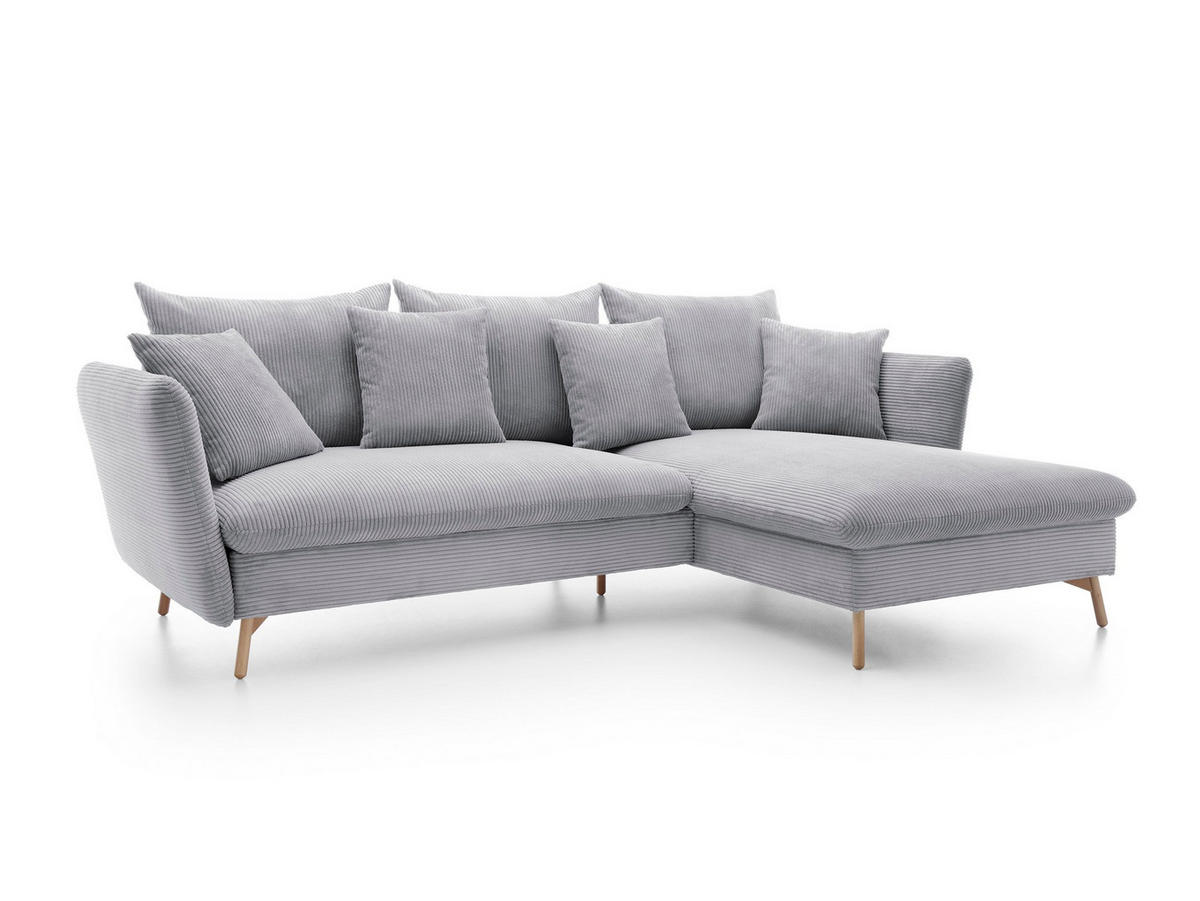 ECKSOFA NERA Grau Kordstoff mit Schlaffunktion - Grau, Holz (258/167cm) - MASSENO