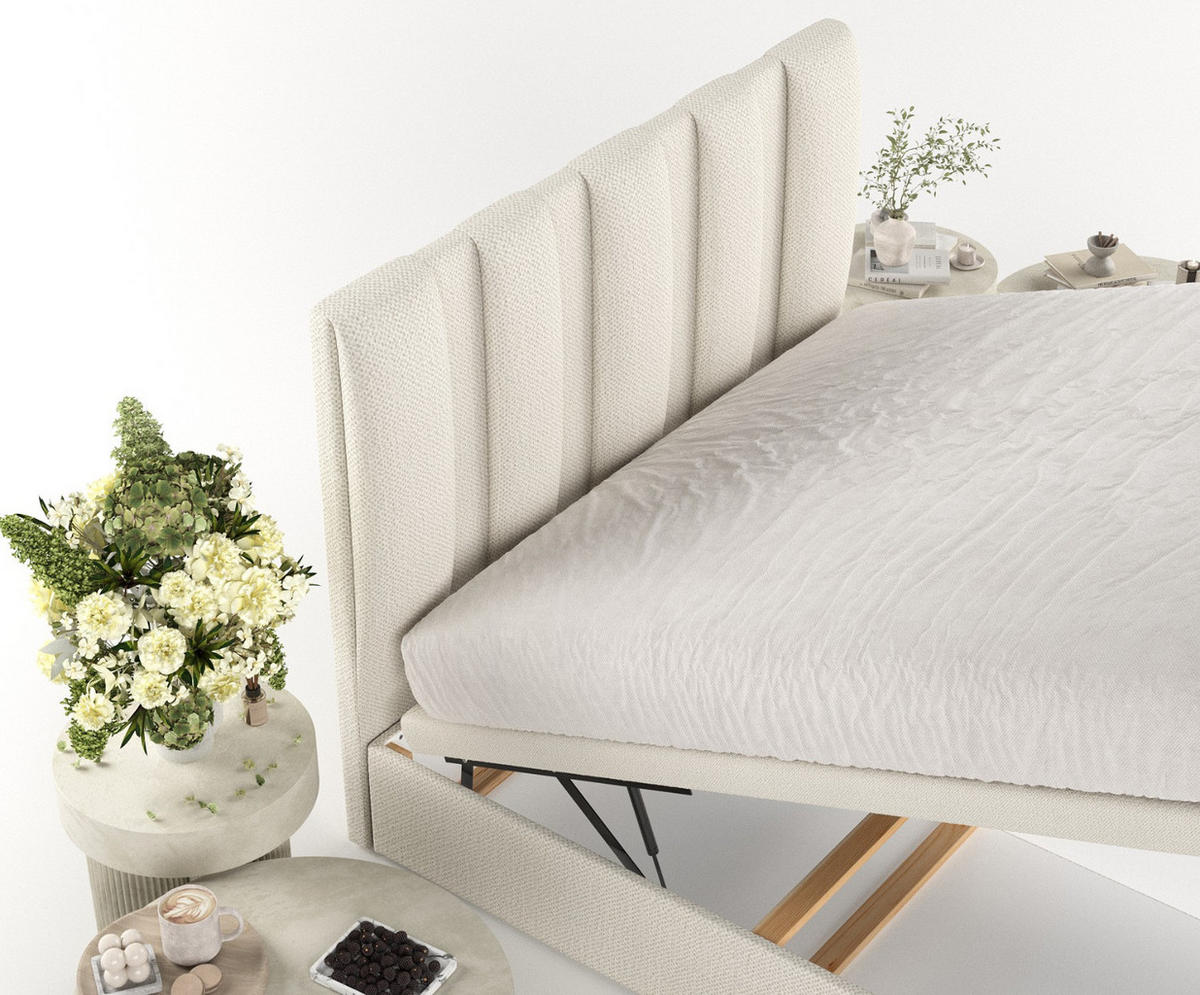 POLSTERBETT Orta mit Stauraum 140/200 cm Hellbeige im Alta Stoff - Sandfarben/Schwarz, Holz/Holzwerkstoff (140/200cm) - AltaBeds