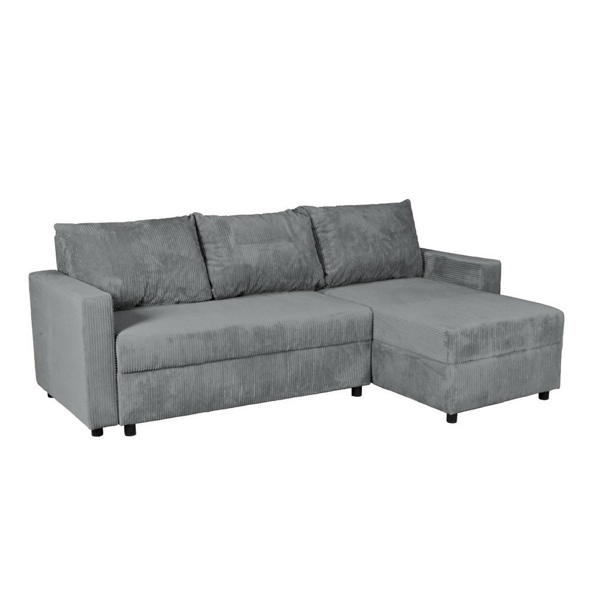 ECKSOFA THEO/ umwandelbar und wendbar, mit Truhe in Cord - Grau - Dunkelgrau, Textil (145/230cm) - Weber Industries