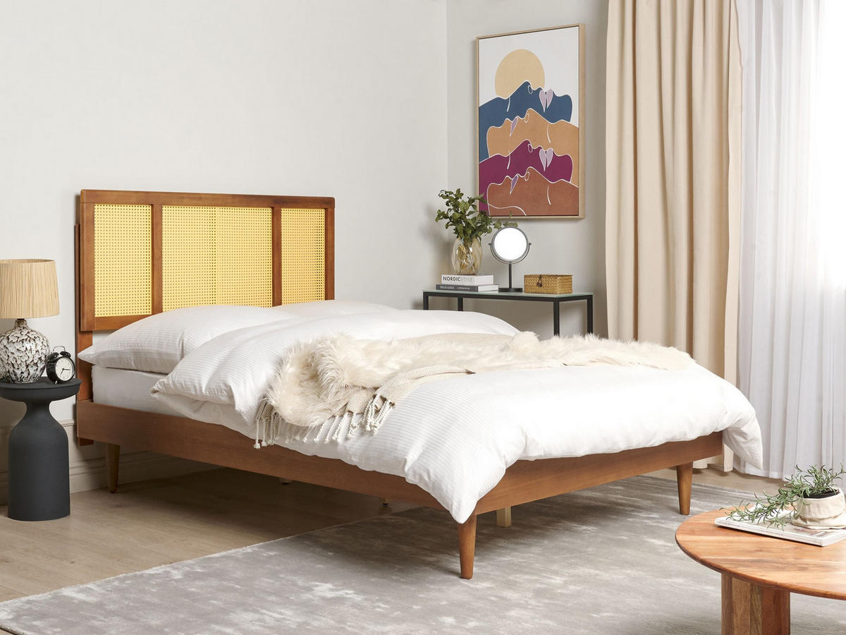 POSTEL s roštem 140/200 cm Kaučukovníkové dřevo Hnědá Auray - hnědá, dřevo (140/200cm) - Beliani