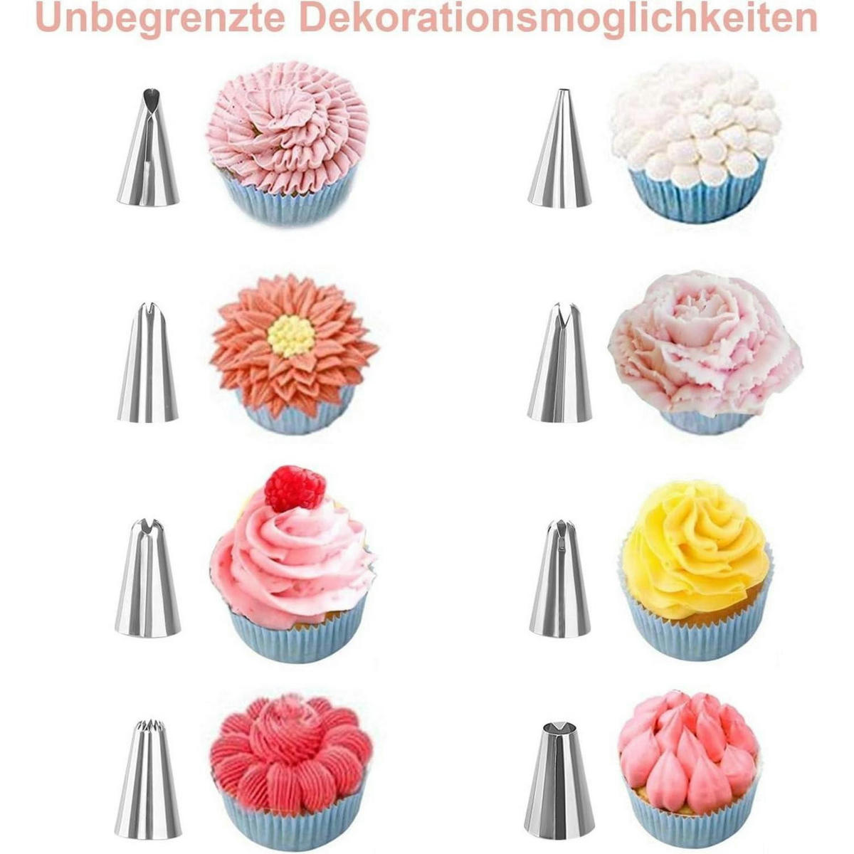 SPRITZBEUTEL Set 3 Stück Baumwolle 8 Tüllen Edelstahl 40/35/30 cm - Weiß, Kunststoff (11/2/11cm)