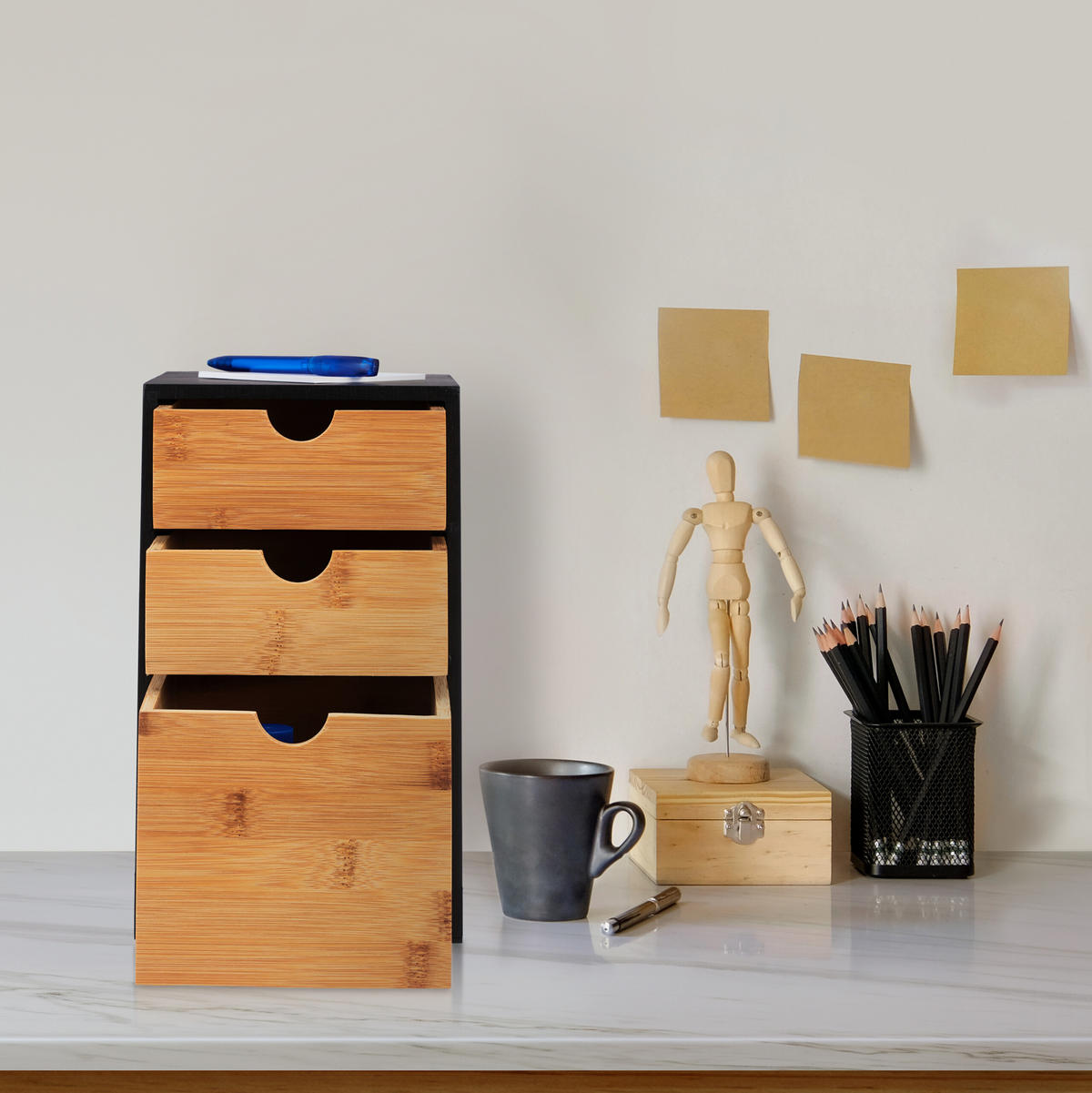 ZÁSUVKOVÝ box - čierna, drevo/kompozitné drevo (17/28/21.5cm) - Relaxdays