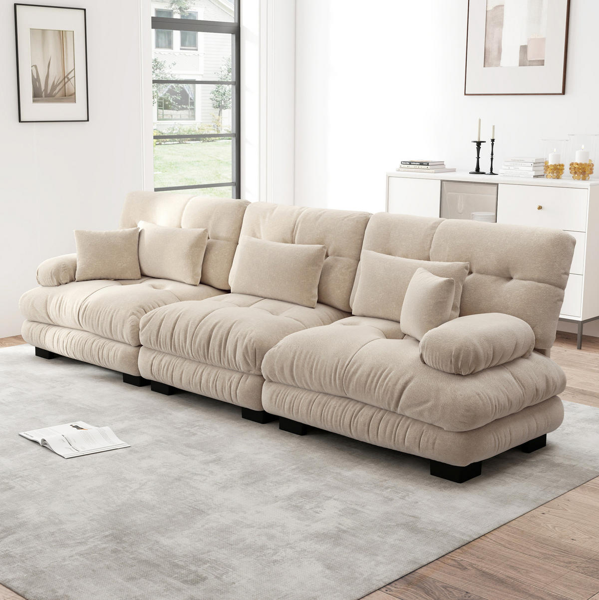 SOFA modular mit Tiefensitz Chenille Light Coffee - Beige, Kunststoff (77/81/313cm) - Meubliv