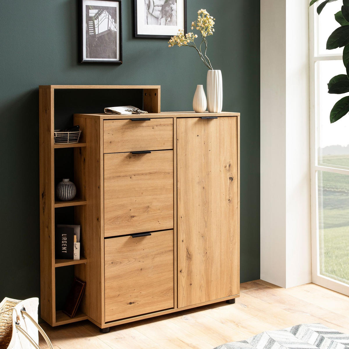 SCHUHSCHRANK – Eiche-Dekor, 98x110x30 cm, geschlossen, mit Schublade - Schwarz/Braun, Kunststoff (98/110/30cm) - KADIMA DESIGN