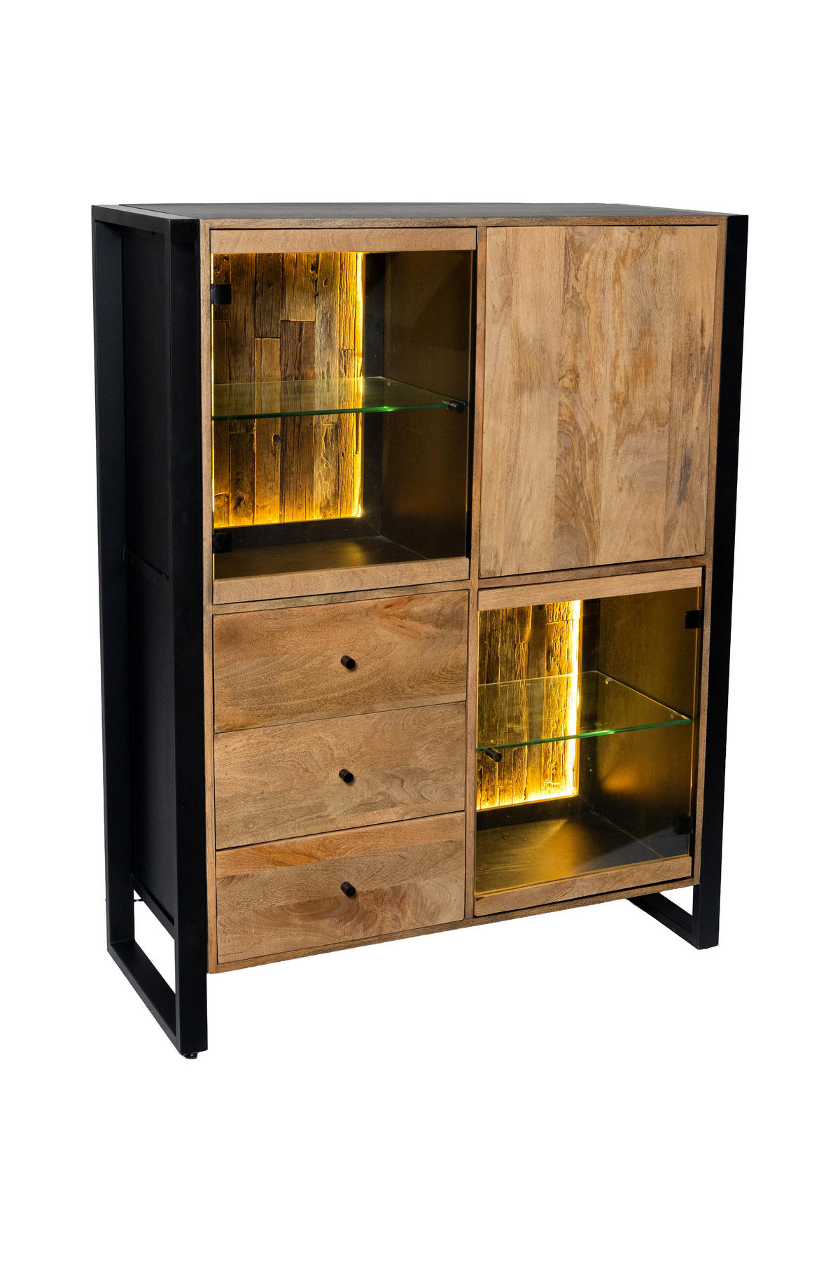 HIGHBOARD Liv Mangoholz Schwarz Matt 145x47x111cm - Schwarz, Holz (47/145/111cm) - DELUKE