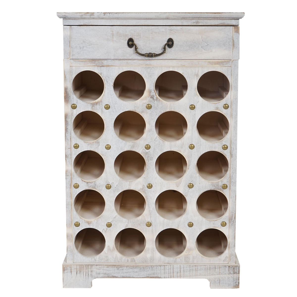 WEINREGAL mit Schublade Flaschenregal 20 Flaschen 76x48x31cm Shabby-Look, Vintage Weiß - Weiß, Holz (48/76/31cm) - BERLINLODGE