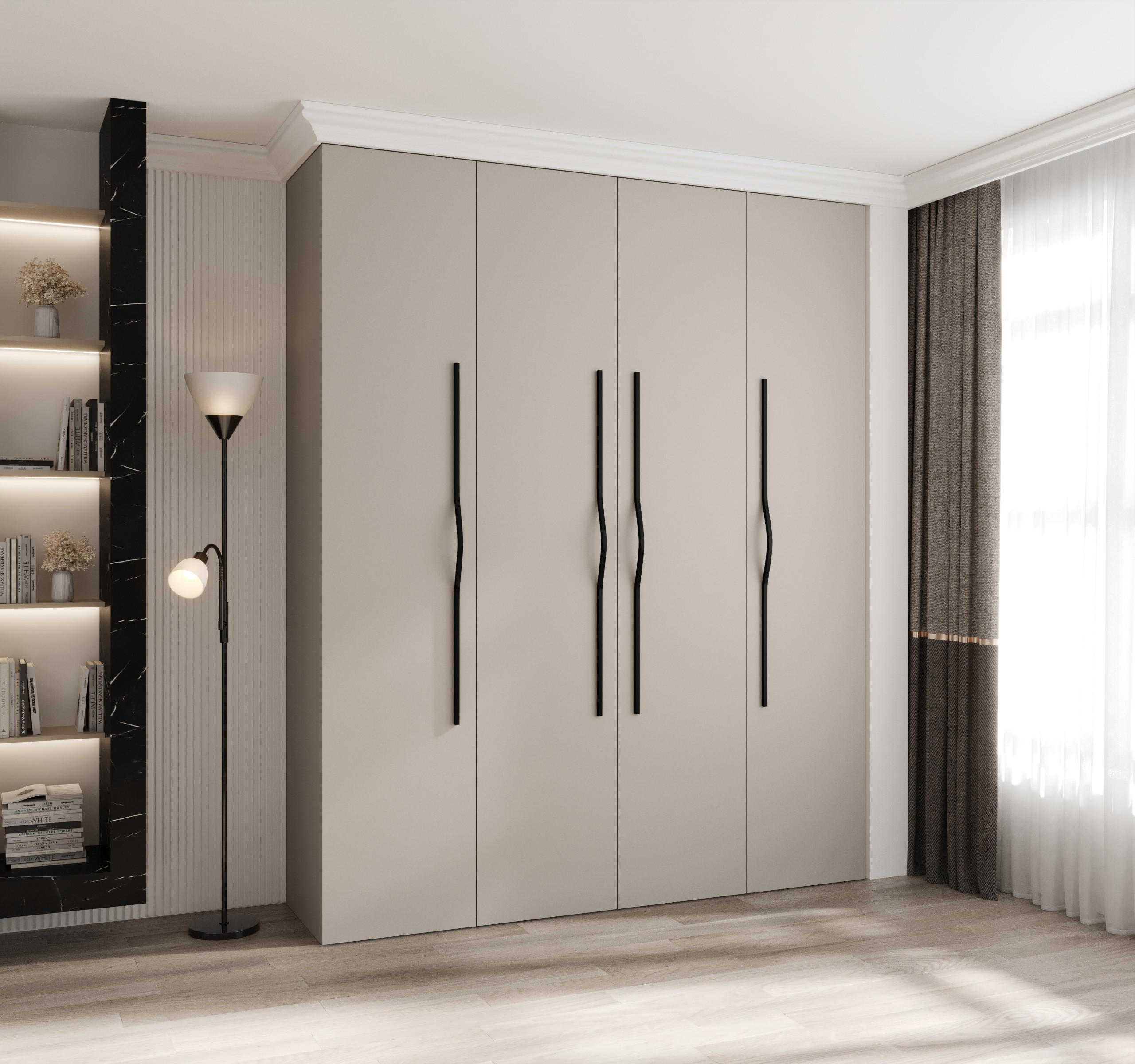DREHTÜRENSCHRANK 245,5/200/50 4-türig - Kaschmir/Schwarz, Holz/Metall (200/245.5/50cm) - Abiks Möbel