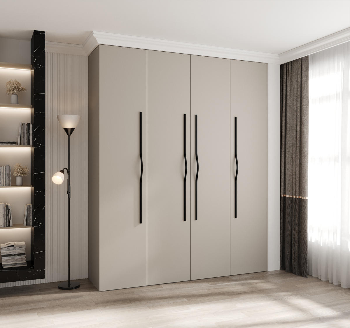 DREHTÜRENSCHRANK 245,5/200/40 4-türig - Kaschmir/Schwarz, Holz/Metall (200/245.5/40cm) - Abiks Möbel