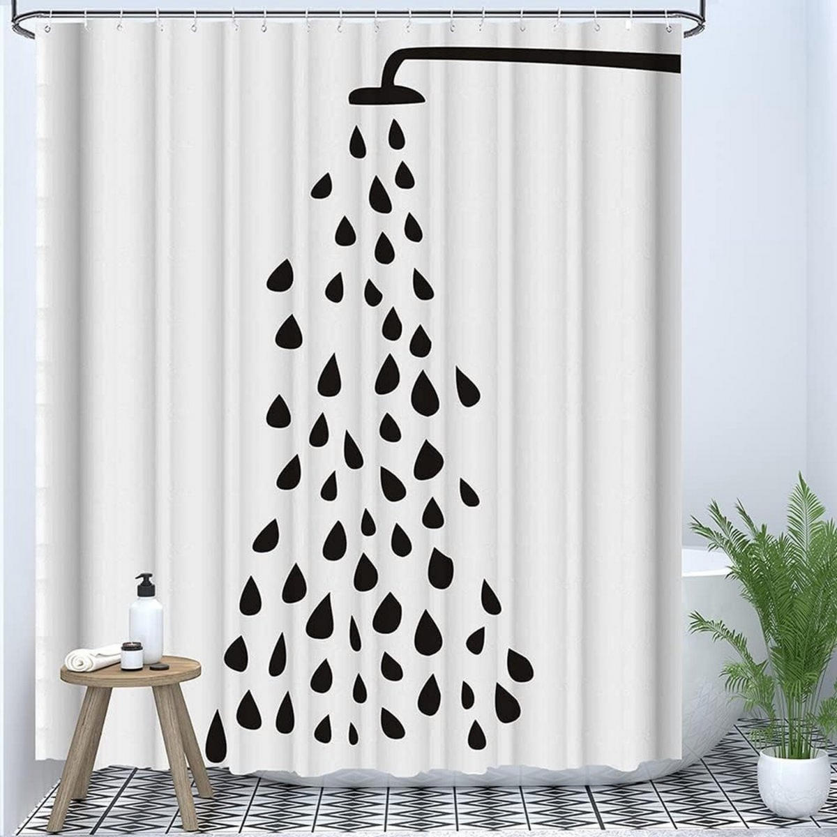 DUSCHVORHANG Schwarz-Weiß Bunt Muster Polyester 180 x 180 cm wasserdicht mit Haken - Weiß, Textil (180/180cm) - MCBOSON