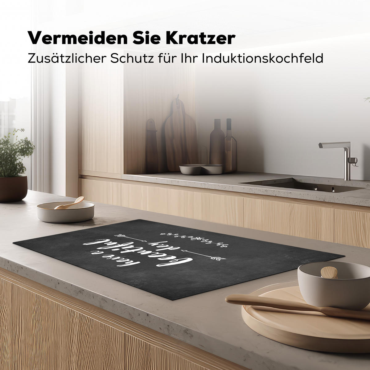 HERDABDECKPLATTE Zitat - Einen schönen Tag - Grau - Weiß Induktionsmatte 83x51 cm - Anthrazit, Kunststoff (83/51.5/0.2cm) - MuchoWow