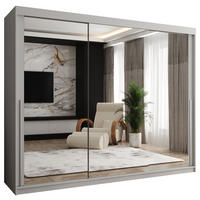 SCHIEBETÜRENSCHRANK mit Spiegel 250 cm Breite Weiß mit silbernem Griff - Silberfarben/Weiß, Holzwerkstoff (250/200/62cm) - Home Collective