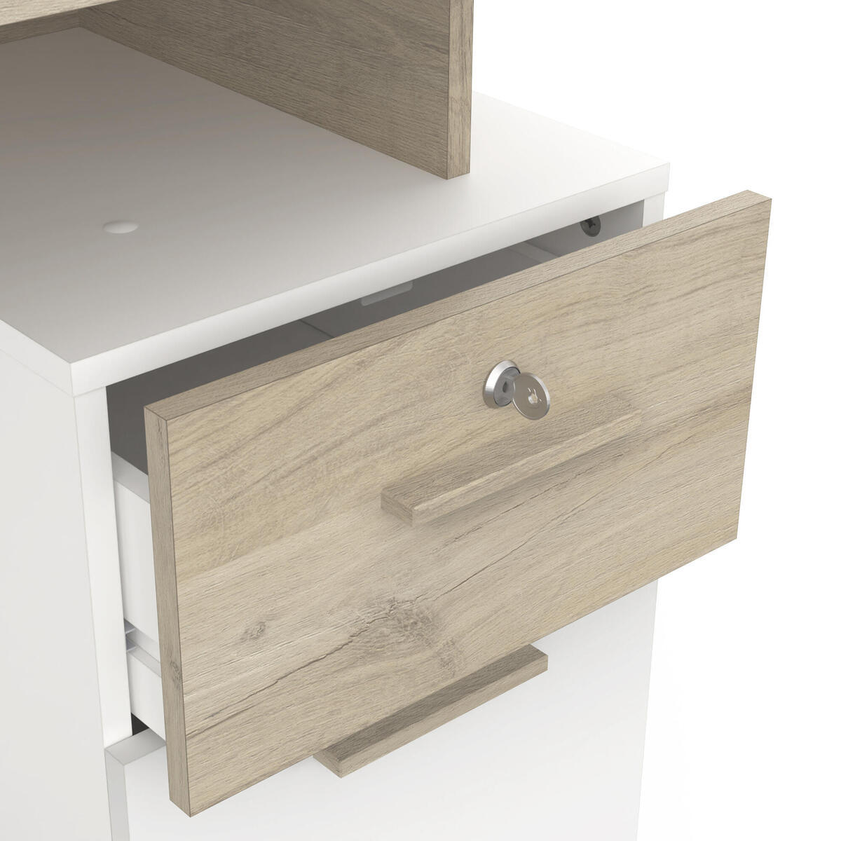 SCHREIBTISCH mit Doppelcontainer, in Holz und Weiß Dekor - L134,8 cm - Platon - Eiche Artisan, Holzwerkstoff (134.8/55/76.4cm) - Calicosy