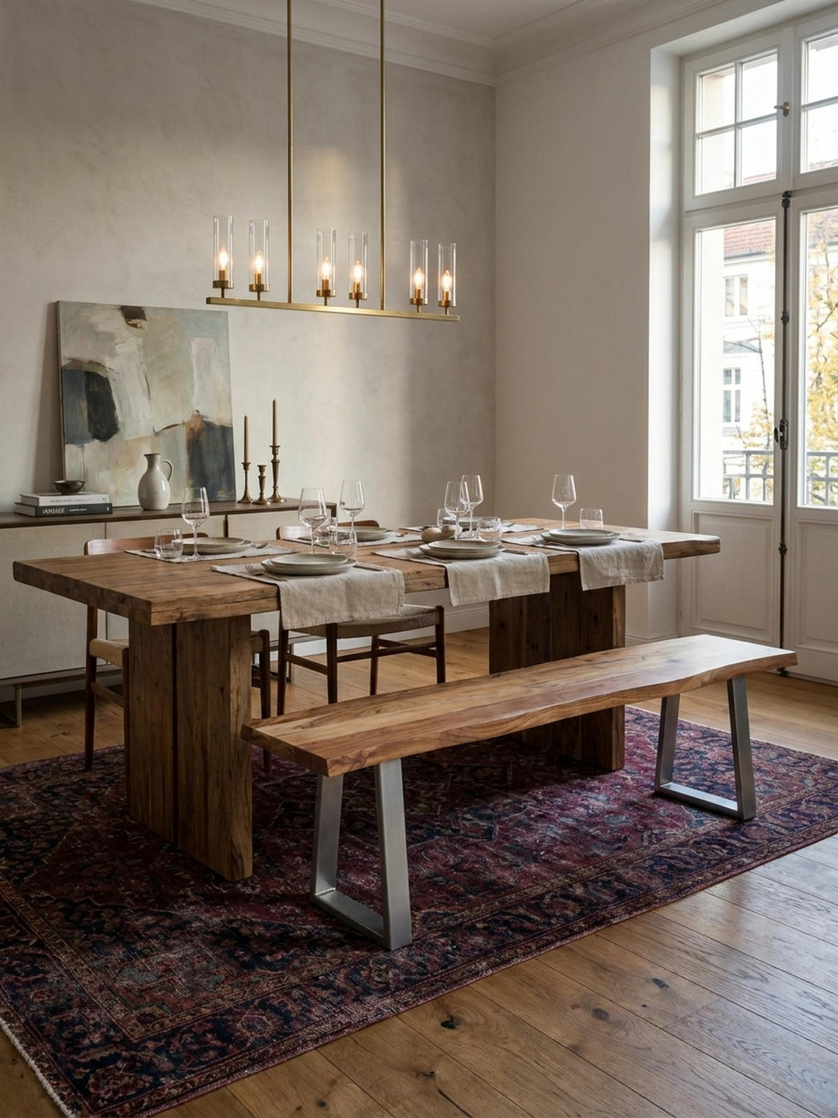 ESSZIMMERBANK Massivholz Metall Baumkante Chromgestell, Akazie 120x40x46 cm - Silberfarben/Braun, Holz/Metall (120/46/40cm) - KADIMA DESIGN