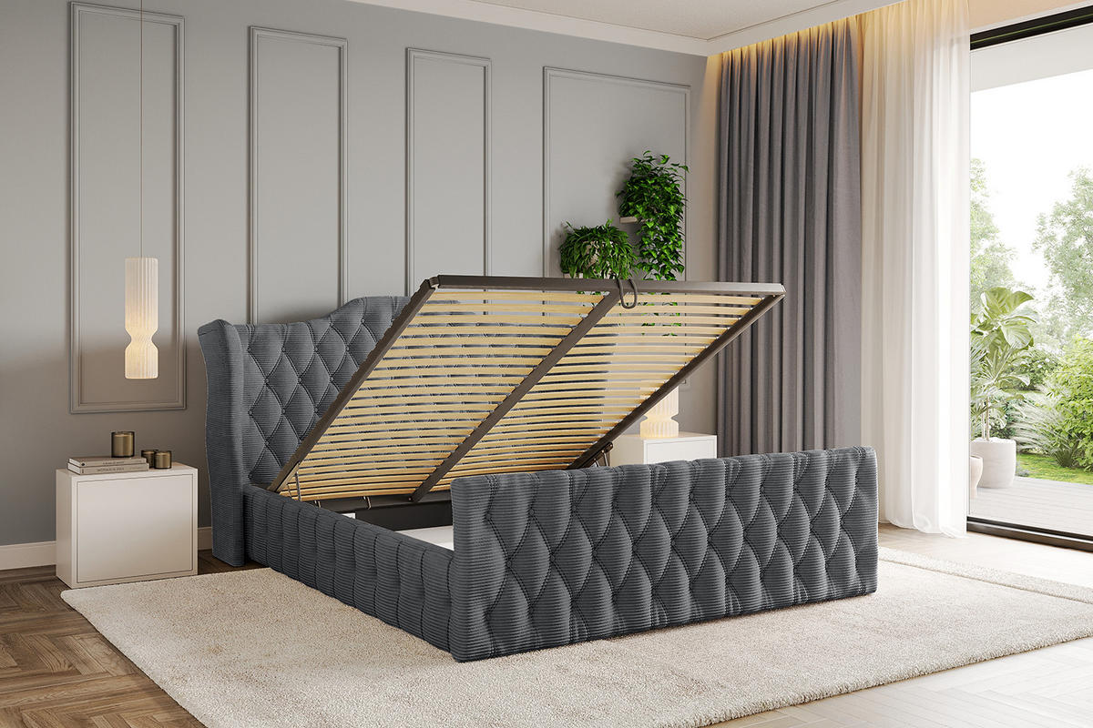 POLSTERBETT mit Bettkasten, Fußteil und Lattenrost, Boxbett ohne Matratze - MODY-Z 180x200 Dunkelgrau - Anthrazit, Holzwerkstoff/Textil (180/200cm) - ALTDECOR